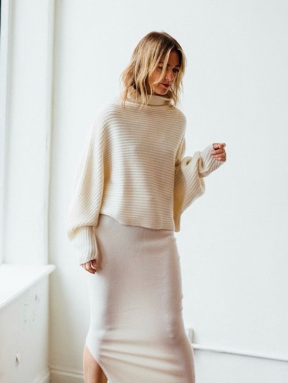 Naadam Soft Cashmere Open-back Funnel  Collar Sweater